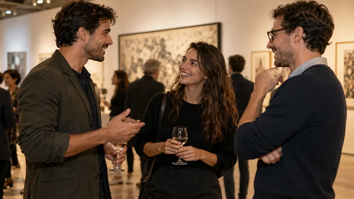 Un adulto participando en una conversación durante un evento cultural.